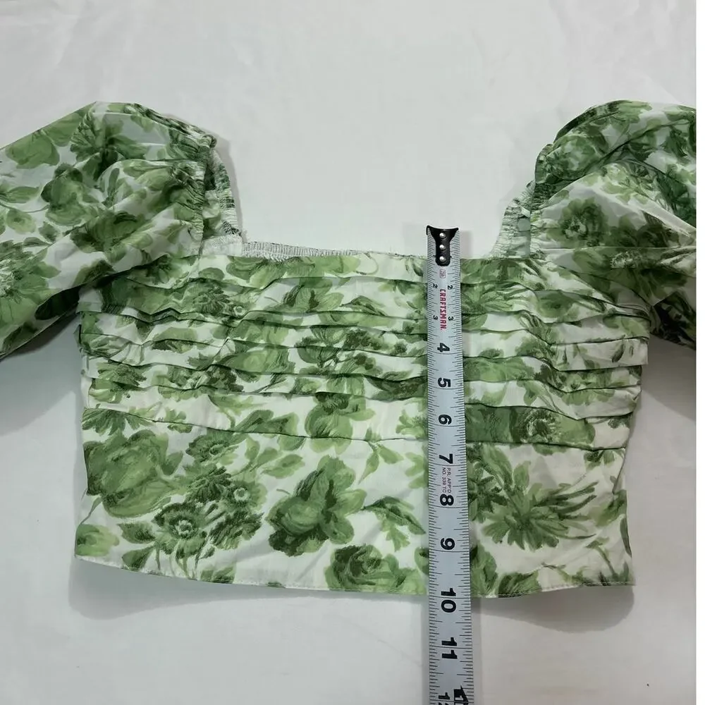 Abercrombie & Fitch Womens M Puff Sleeve Poplin Squareneck Top Green Floral